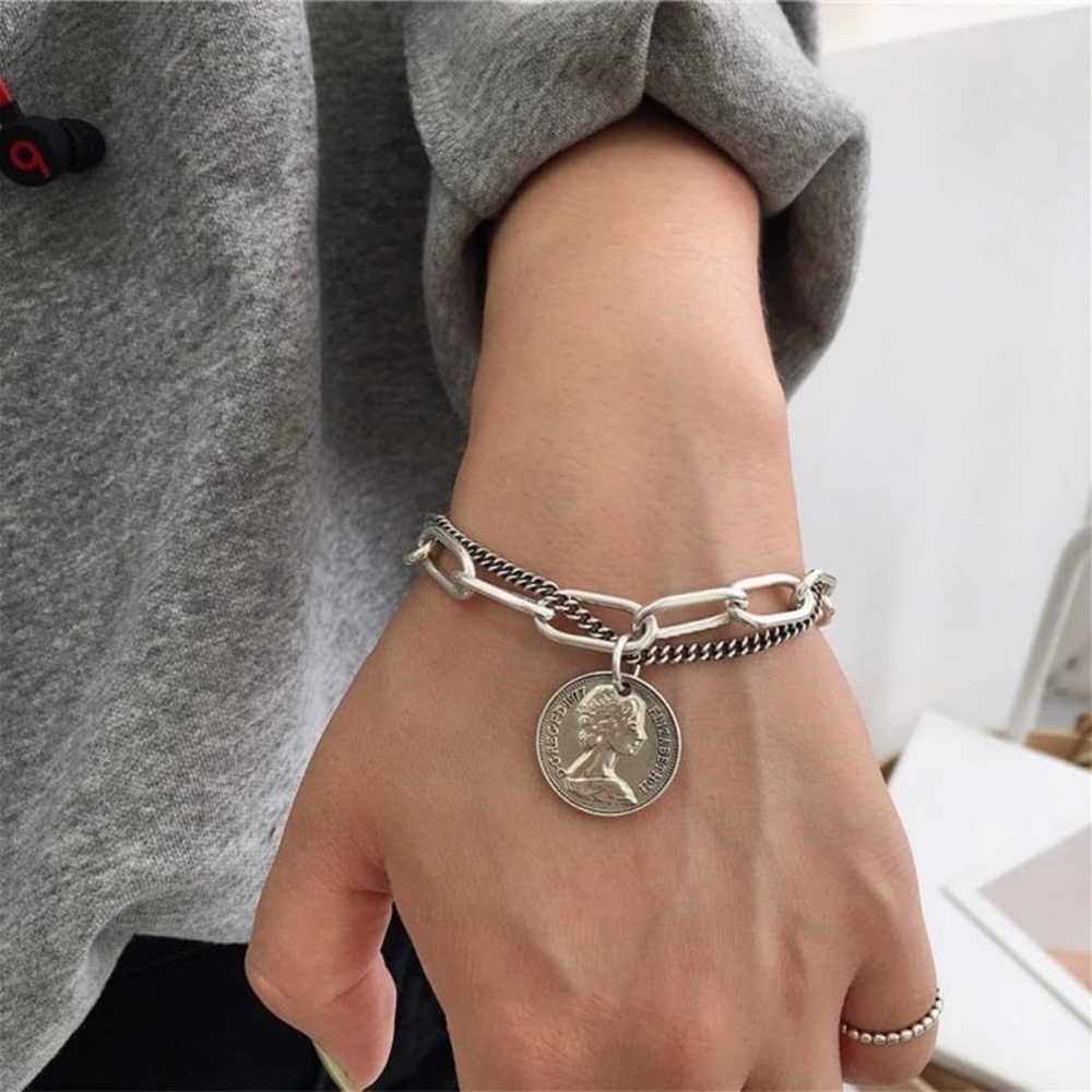 *DEVONA* Silver Fashion Chain x Charm Bracelet